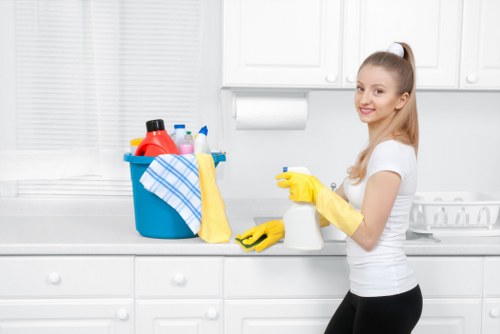 Staff member reviewing a cleaning area for safety risks